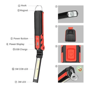 Visoko kakovostno Led delovna svetilka COB led Svetilka poudarek Prenosni Pozornosti USB Polnilne Iskalnim za Worklight Zunanja Svetilka