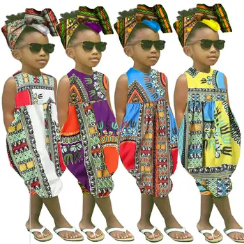 Pudcoco 2019 Afriški Stil Jumpsuit Glavo Obleke Za Malčke Newborn Baby Dekleta Brez Rokavov Cvetlični Otroci Clothers Romper Playsuit