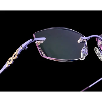 Moda Nosorogovo Obravnavi Očala povečevalna Ženske Diamantno Rezanje Rimless Očala, Zlata, Vijolična Bralci Presbyopic Eye Glasses D5