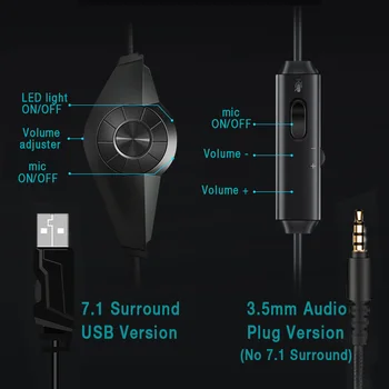 Gaming Slušalke Nad Uho Virtualni 7.1 Surround Zvok Igre Slušalke z LED Luči Žično USB adapter za PC