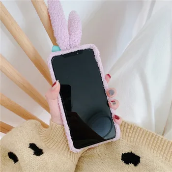 3D Srčkan Plišastih Zajec Primeru Telefon Za iPhone 12 12Pro 11 Risanka Zajček Volne Nazaj Kritje Za iPhone X XR XS Max 7 8 Plus Pozimi Primeru