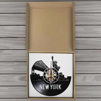 New York Geografija Sodobne Izključno Stenske Ure Stenski Dekor NYC Skyline Vinil Zapis Stenske Ure Ure enkratno Potovanje Darila