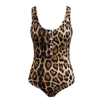 Ženske Modne brez Rokavov V Vratu Leopard Natisnjeni Gumb Playsuits Suh Slim iz Enega Kosa Bodysuits Seksi Ženska Jumpsuit igralne obleke#p3