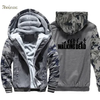 Walking Dead Hoodie Moških Razvoj Smešno Hooded Majica Plašč 2020 blagovne Znamke Pozimi Debel Kožuh, Toplo Zip gor Maskirno Jakno