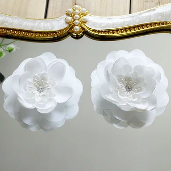 10 Kos/Veliko Belo roza 3D imitacije cvet diy čipke obliž s karo tkanine, čipke pribor poročno obleko materialov