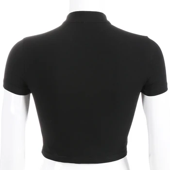 Kitajski Slog Priložnostne Black Ženske majice Harajuku Kratek Rokav Obreži Zgoraj Majica s kratkimi rokavi Iz Votlih Seksi Tee Shirt Poletje