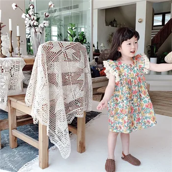 2020 Poletje Novi Korejski Girls Srčkan Flroal Obleko Toddlers Otroci Brez Rokavov Bombaž Obleke Otrok Obleke