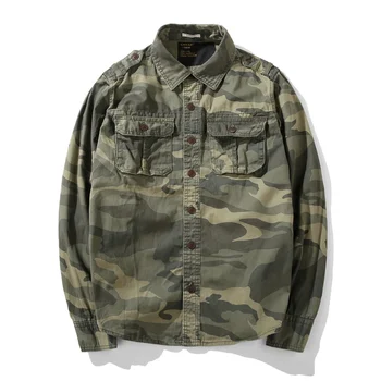 Moške Pomlad Poletje Moda Ameriki Vojaške Vojske Prikrivanje Long Sleeve Majica Moški Tovora Plašč Prsih Žepi Letnik Safari Majice