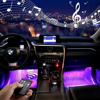 Avto Notranje Vzdušje LED Luči Multi Color RGB Glas Senzor za Zvok Glasbe za Nadzor Dekoracijo Dekorativne Svetilke avtomobilih