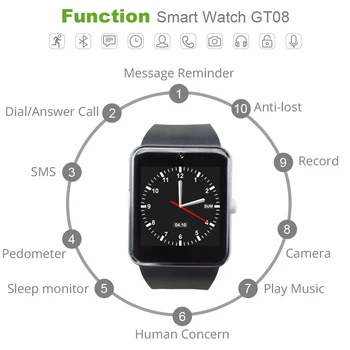 Sluzastih Ženske, Moški, Otroci Pametno Gledati GT08 Sim Smartwatch Podpira TF Kartice Fotoaparat, Bluetooth Smart Ure Ure 2G GSM Klic PK