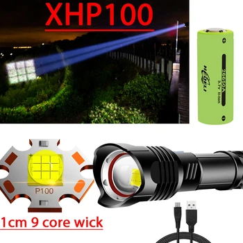 Zoom Močna LED Svetilka baterijska Svetilka XHP100 XHP70 USB Polnilne Lovske Svetilke Vodotesne 26650 18650 Baterijo Kolesarjenje Svetlobe
