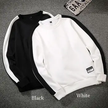 Moške Nov Slog Priložnostne Moda Mozaik O-Vratu Dolgo SleevesTop Bluzo hoodie črno beli trdni moški Svoboden priložnostne Obnovitev