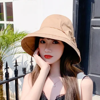 COKK Ribič Klobuk Bucket Pokrivalo Ženske Poletje, Sonce Kape S Velik Lok za zaščito pred soncem za Zaščito pred Soncem korejski Modni Klobuk Ženski Zložljive Skp