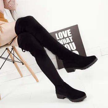 Stegno Visoki Škornji Ženski Zimski Škornji Ženske Nad Kolena Škornji Ravno Stretch Seksi Modni Čevlji Črni Botas Mujer 2019