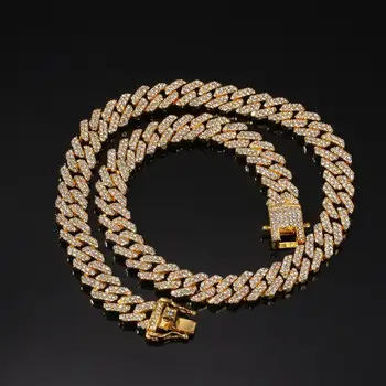 Nova 12 mm pravokotni Kubanski verige nepremočljiva moške ogrlica & Zapestnica pozlačeno polno cirkon zlitine hip-hop ogrlica