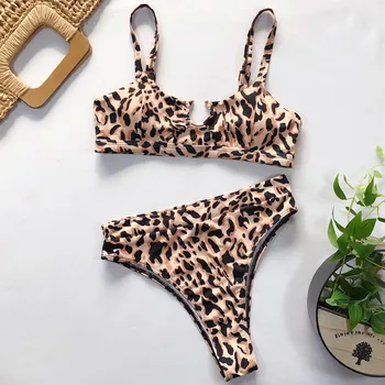 2020 Kopalke z Prsih Pad Brez Jekla Podporo Split Bikini Leopard Tiskanja Vasi Brazilski Kopalke Ženske Poletje Plažo