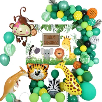 Baloni, Dekoracija Otroci 1. Rojstni dan Safari Živali Balon Arch Kit Wildlife Žirafa Zelen Balon Garland Prilagodite Baby Ime