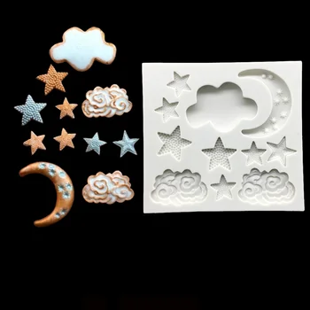 Debelo 10 kos Zvezde, Luna med Oblaki Oblike Silikona Sugarcraft Plesni, Fondat Torta Dekoraterstvo Orodja Bakeware