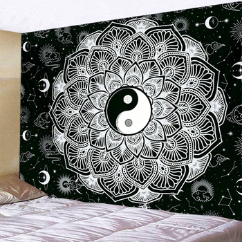 Črna in Bela Zvezdnato Mandala Tapiserija, sun Moon čarovnice dormitorij spalnica joga odejo Indijski styleNew leto 2021 odlikovanja