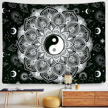 Črna in Bela Zvezdnato Mandala Tapiserija, sun Moon čarovnice dormitorij spalnica joga odejo Indijski styleNew leto 2021 odlikovanja