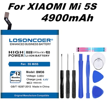LOSONCOER 4900mAh BM36 Baterija za Xiaomi Mi 5S Baterije Mi5S Mobilnega Telefona, Baterije Brezplačna Orodja Stojalo Držalo Nalepke