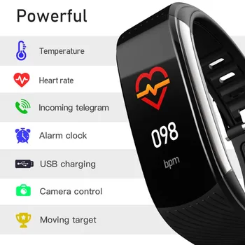 Nova Moda Telesne Temperature Pametna Zapestnica Watch IP67 Nepremočljiva Srčnega utripa Smartband Manšeta Fitnes Zdravje Tracker