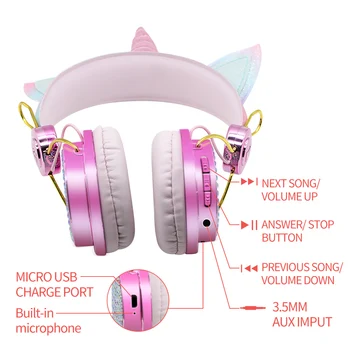 Samorog Bluetooth 5.0 Otroci Slušalke Z Mikrofonom Srčkan Cosque Dekleta Glasbe Čelada Laptop Cascos Telefon Gaming Slušalke Otroke Darila