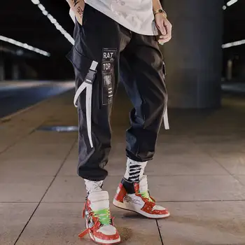 Hip hop Ulične Moških Harem Tovora Hlače korejski Jogger Sweatpants barva Črna Bela Gleženj Dolžina Hlače Bele Techwear