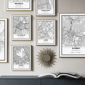 Dublin Parizu, Londonu, New Yorku Bordeaux Zemljevid Mesta Tiskanja Nordijska Plakati Wall Art Platno Slikarstvo Stenske Slike Za Dnevna Soba Dekor