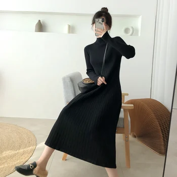JXMYY 2020autumn in pozimi nove priložnostne moda temperament pol visoko vratu dno pulover krilo srednje dolžine pletena obleka ženske