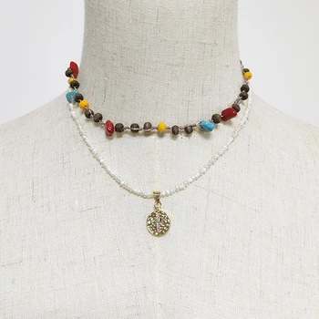 Bohemian lepe barvne kamen ročno izdelana ogrlica, postavljenih moda divje nakit potovanja počitnice etnične slog kratka ogrlica