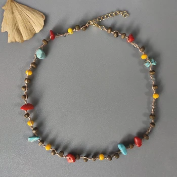 Bohemian lepe barvne kamen ročno izdelana ogrlica, postavljenih moda divje nakit potovanja počitnice etnične slog kratka ogrlica