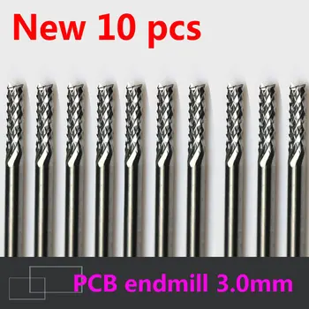 10pcs Karbida PCB CNC Graviranje Bitov Konec Rezkanje Rezalnik za rezanje izvrtajte luknjo endmill 3,0 mm Premer # ST3.3.012