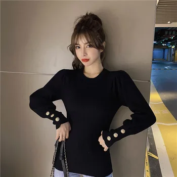 Nov Prihod 2020 Jeseni, Pozimi ženski Pulover korejski Modni Stil beloprsi Singl Black Plesti Pulover Priložnostne Dolg Rokav Vrh