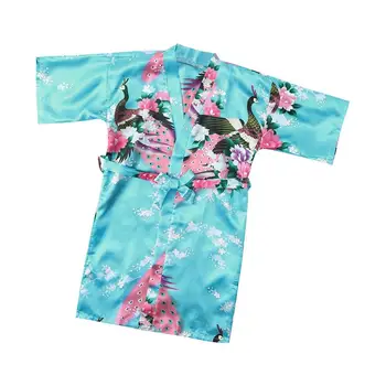 Kopalni plašč Otroci cvet dekle haljo Svile Satenast Kimono Oblačilih, kopalni plašč Spanja nositi Noč obleke Poletne otroške pižame za dekleta, 3-13Y