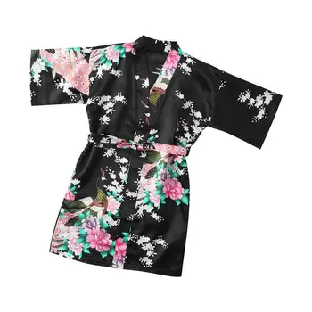 Kopalni plašč Otroci cvet dekle haljo Svile Satenast Kimono Oblačilih, kopalni plašč Spanja nositi Noč obleke Poletne otroške pižame za dekleta, 3-13Y