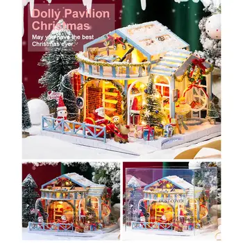 DIY Sestavljeni Božič Lutke Lesene Koče Hiša Darilo z glasbo, ustvarjalne Božič snežno noč Santa Claus elk diy koča