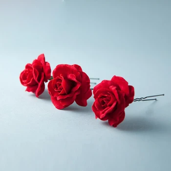 6pcs Rose Cvet v obliki črke U Lase, Igle Poročni Dodatki za Lase Cvetje, Poročne sponke za Lase za Ženske Headpieces A2