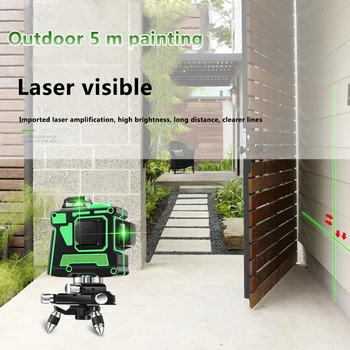 3D 12 Linij Zeleni Laser Ravni z Stenski Nosilec 360 Prilagodite Osnove Laserskega Žarka Črto Vodoravno Navpično Super Močan Laser Ravni