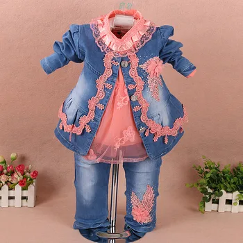 Nov Prihod Dojenčka Dekleta Denim bo Ustrezala 0-3 Let Čipke za Malčke Kostum Moda Pomlad Zimska Oblačila Za Dekleta brezplačna dostava