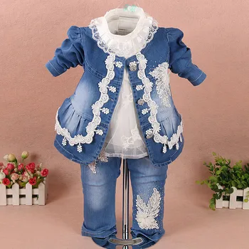 Nov Prihod Dojenčka Dekleta Denim bo Ustrezala 0-3 Let Čipke za Malčke Kostum Moda Pomlad Zimska Oblačila Za Dekleta brezplačna dostava