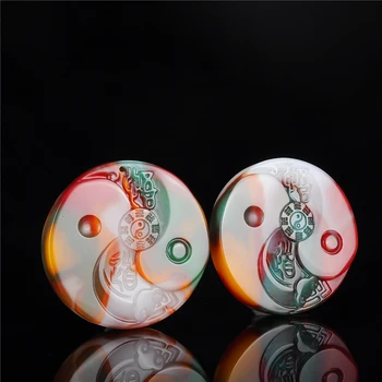 1pc Naravne Barve Hetian Jade Kamen Tai Chi Čenče Obesek Kitajski Jadeit Nakit Čar Reiki Amulet je Vklesan Darila za Ženske