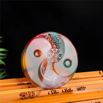1pc Naravne Barve Hetian Jade Kamen Tai Chi Čenče Obesek Kitajski Jadeit Nakit Čar Reiki Amulet je Vklesan Darila za Ženske