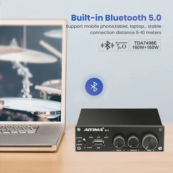 AIYIMA Bluetooth 5.0 TDA7498E Ojačevalnik 320W Hi-fi Stereo Ojačevalec USB, RCA Zvok Spaker Subwoofer Amp S tonsko