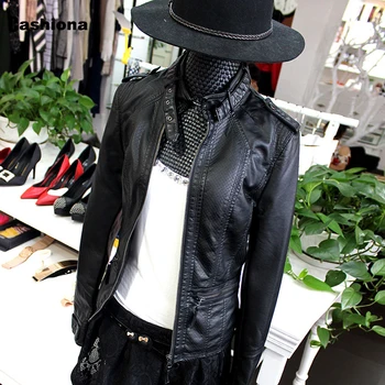 Moda Vrhovi 2020 Nove Pu Umetno Usnje, usnjeni Jopiči Plus velikost Ženske Jeseni Vrhnja oblačila Črne Zadrgo Coats Slim Biker Jacket z Žametno