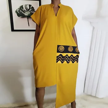 Zahodni Slog Ženske Obleke Pomlad Poletje Nov Modni Oversize Afriške Priložnostne Svoboden Preprosto Nepravilna Tiskanje Preplete Poletje