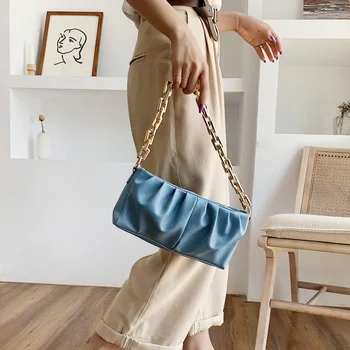 Ustvarjalne Ženske Naguban Tote Bag Classic Teksturo Občutljivo Design Pure Color PU Ramenski Prenosni Modna Torbica Torbice
