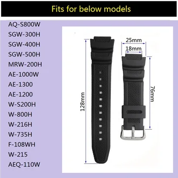 18mm Črn Silikonski Trak za Casio AE-1000w AQ-S810W SGW-400H SGW-300H Gume Watchband Pin Sponke Traku Watch Zapestja