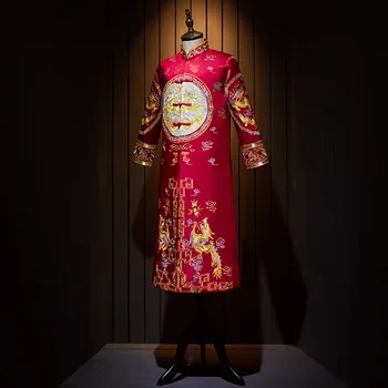 Visoka Kakovost Zmaj Vezenje Nakladanje Ženina Tradicionalnih Hanfu Stari Kostum Rdeče Kitajski Stil Poroka Poročen Obleko