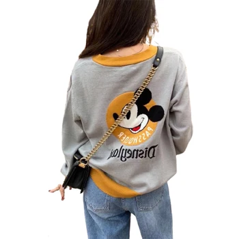 Disney ženska risanka Mickey Mouse korejska različica vse-tekmo, risanka pulover jopico Proti-vrat barva-blokiranje pulover Svoboden plašč